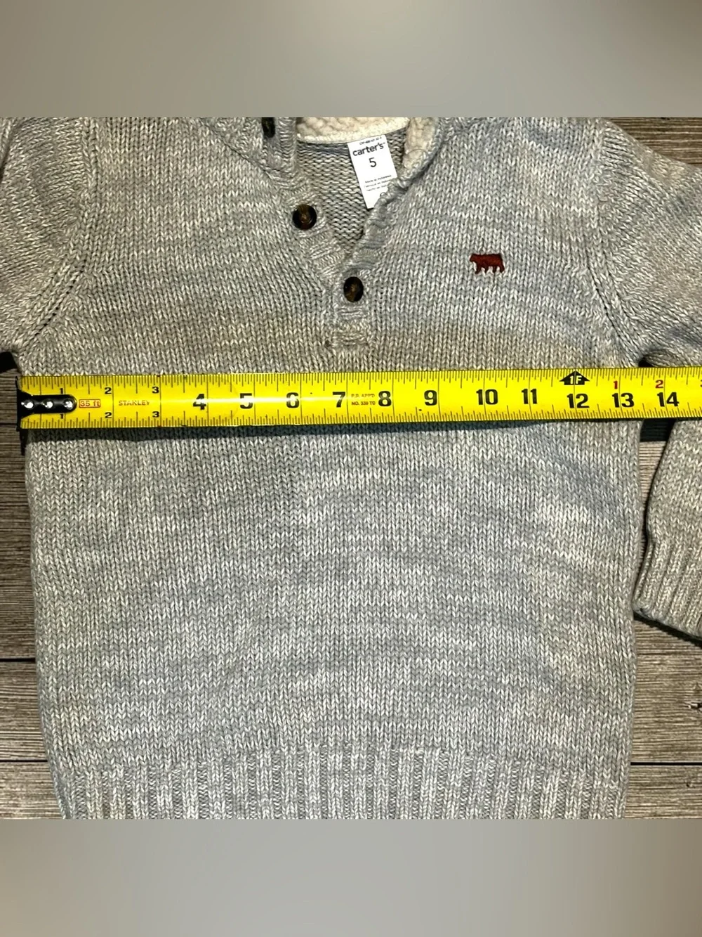 Carter’s Toddler Boy Gray Knit Mock Neck Sweater Sherpa Bear Size 5 Pullover